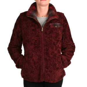 Pendleton Fuzzy Zip Jacket Burgundy Deep Pile Fleece Wool Collar Women's Small